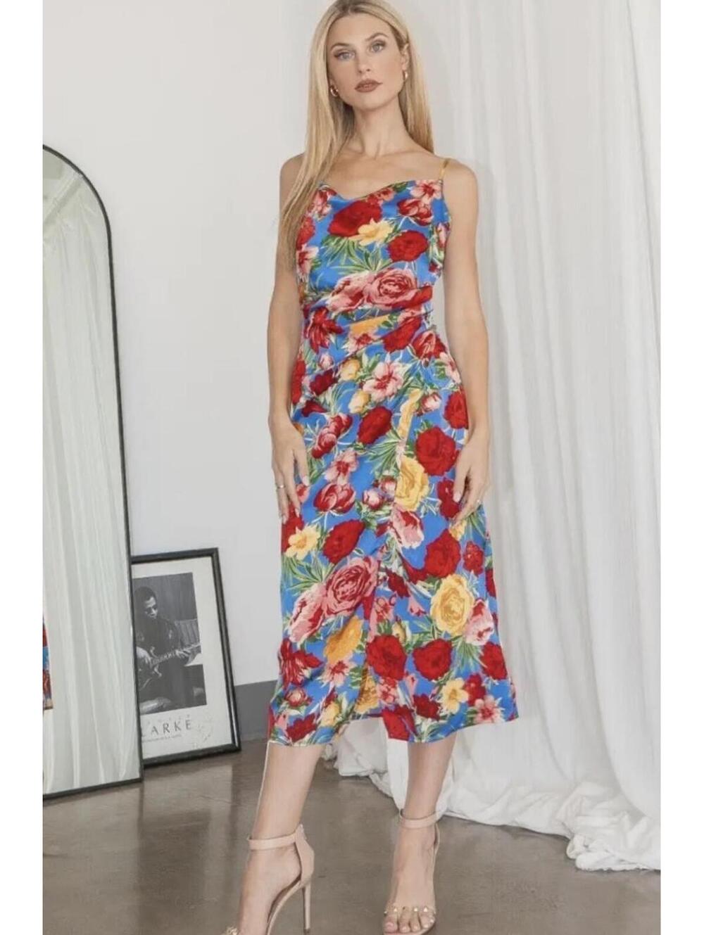 Inmod verte Palmer floral slip dress NWT blue